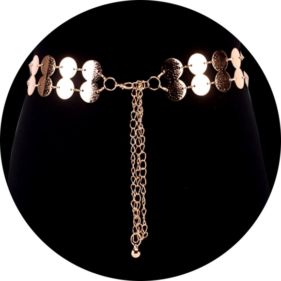 Gold Layered Round Disc Textured Metal Chains Belt Fashion Statement Accessories - Picture 2 of 3